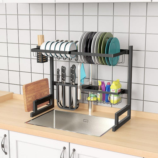 Escurridor de Platos Fluvia, Negro, Metálico de 2 Niveles