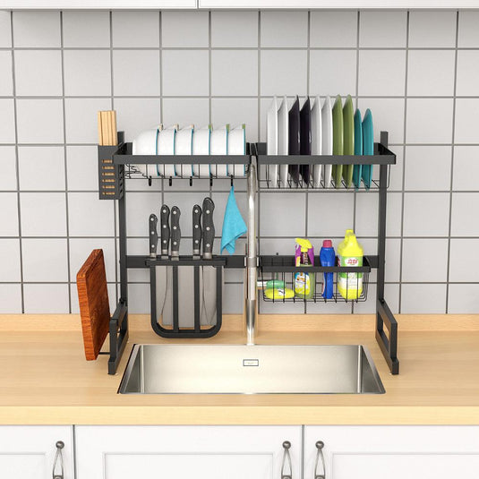Escurridor de Platos Fluvia, Negro, Metálico de 2 Niveles