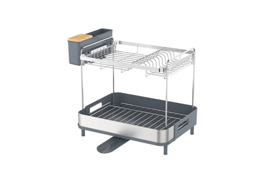 Escurridor de Platos Secoria, Gris Oscuro, en Acero Inoxidable de 2 Niveles