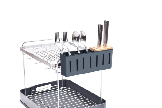 Escurridor de Platos Secoria, Gris Oscuro, en Acero Inoxidable de 2 Niveles