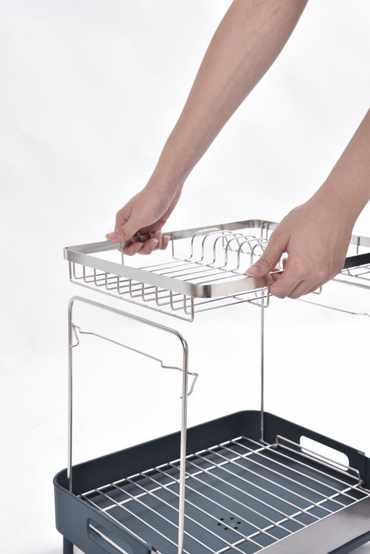 Escurridor de Platos Secoria, Gris Oscuro, en Acero Inoxidable de 2 Niveles