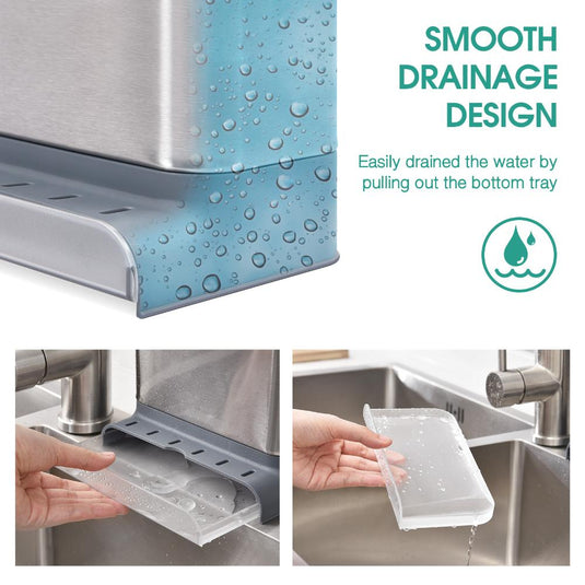 Dispensador Jabón de Platos Domura, Gris Oscuro y Metalizado, 3 en 1