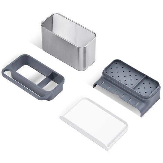 Dispensador Jabón de Platos Domura, Gris Oscuro y Metalizado, 3 en 1