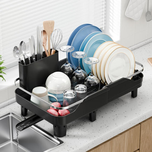 Escurridor de Platos Pureza, Negro, Metálico Cromado Expandible