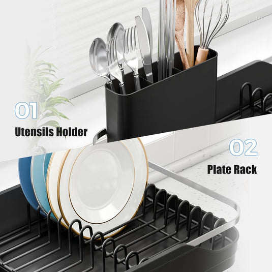 Escurridor de Platos Pureza, Negro, Metálico Cromado Expandible
