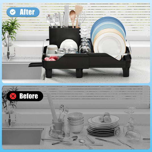 Escurridor de Platos Pureza, Negro, Metálico Cromado Expandible