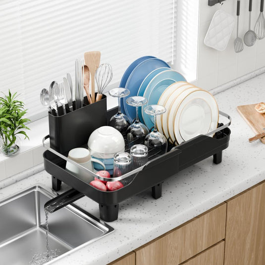 Escurridor de Platos Pureza, Negro, Metálico Cromado Expandible