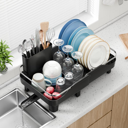 Escurridor de Platos Pureza, Negro, Metálico Cromado Expandible