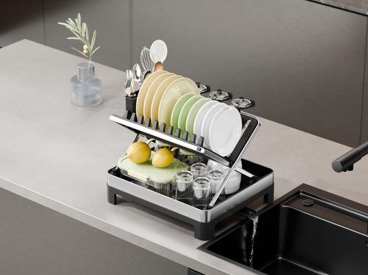 Escurridor de Platos Plegable Vitalia, Negro y Gris, en Forma de x Metalizado
