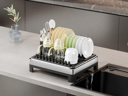 Escurridor de Platos Plegable Vitalia, Negro y Gris, en Forma de x Metalizado