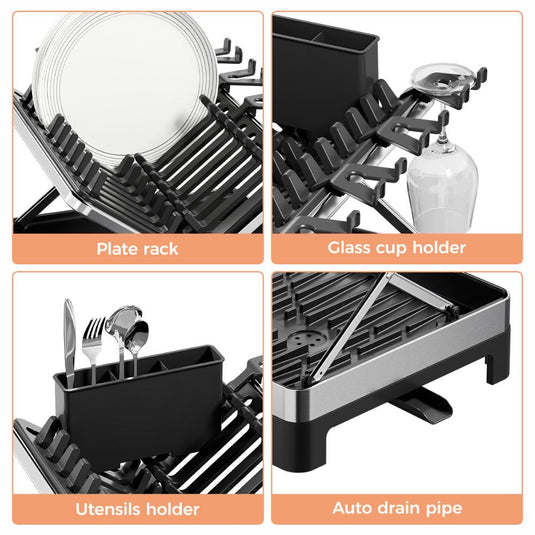 Escurridor de Platos Plegable Vitalia, Negro y Gris, en Forma de x Metalizado