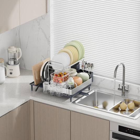 Escurridor de Platos Zenora, Gris Oscuro, de 2 Niveles