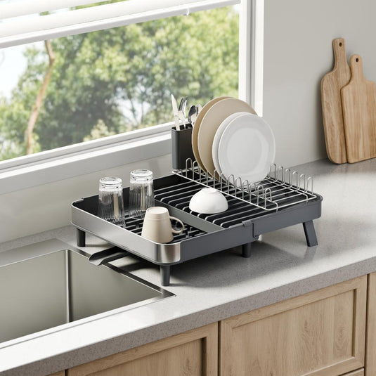 Escurridor De Platos Brillora, Gris Oscuro, Metalico Cromado Expandible
