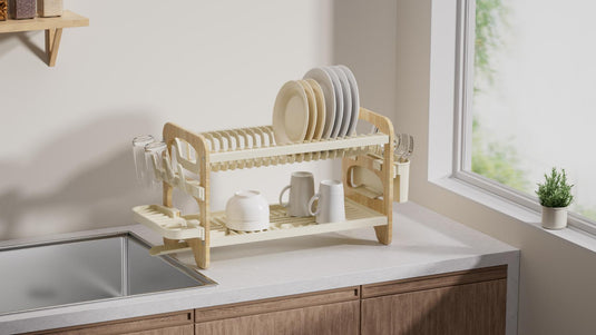 Escurridor de Platos Escurora, Madera y Beige, de 2 Niveles