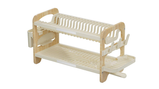 Escurridor de Platos Escurora, Madera y Beige, de 2 Niveles