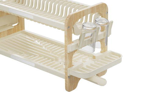 Escurridor de Platos Escurora, Madera y Beige, de 2 Niveles