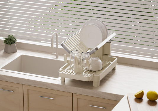 Escurridor de Platos Plegable Escurina, Taupe, de 2 Niveles