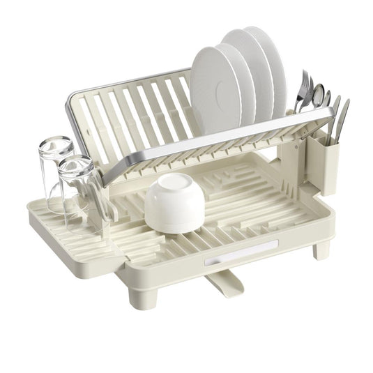Escurridor de Platos Plegable Escurina, Taupe, de 2 Niveles