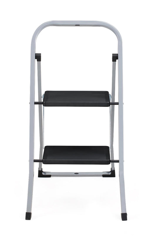 Escalera Tubular Trébol, Gris y Negro, Plagable de 2 Niveles