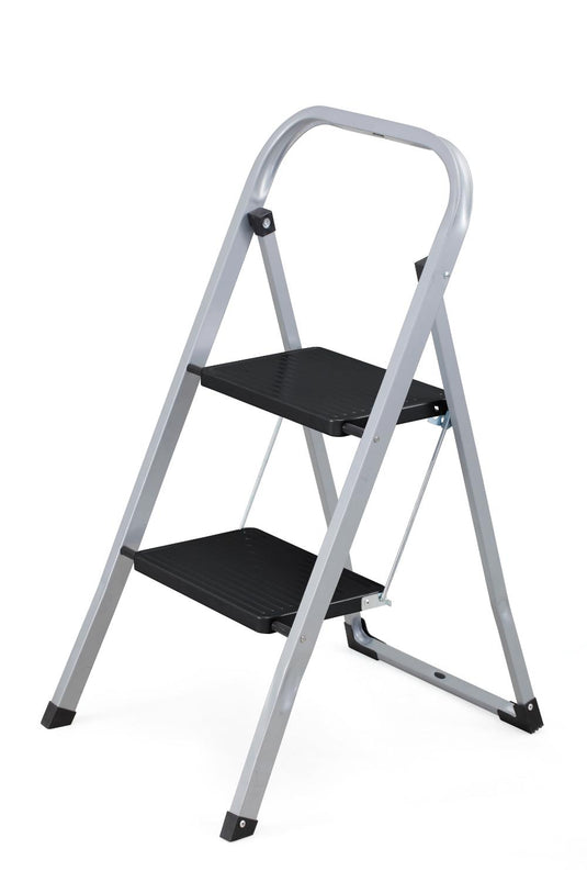 Escalera Tubular Trébol, Gris y Negro, Plagable de 2 Niveles