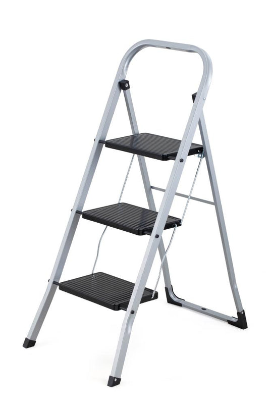 Escalera Tubular Luminas, Gris y Negro, Plagable de 3 Niveles