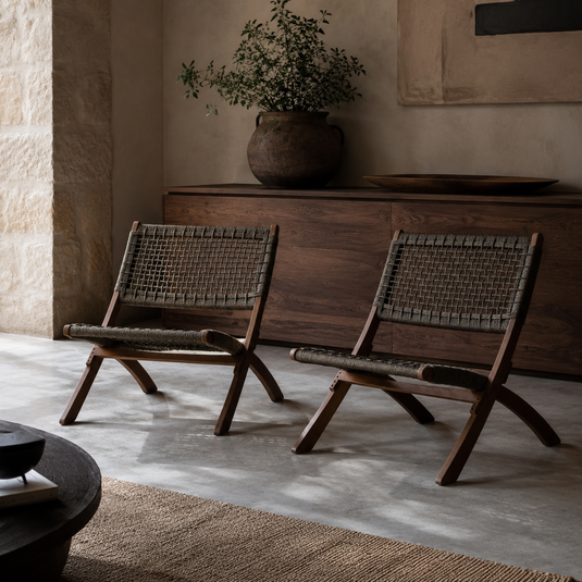 Set de 2 Sillas Plegable de Madera para Exterior Vora, Mocha, Diseño Rústico y Moderno