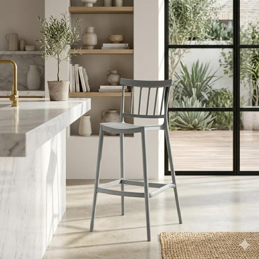 Set de 2 Sillas para Bar Oxford, Gris, con Espaldar en Barras y Diseño Minimalista