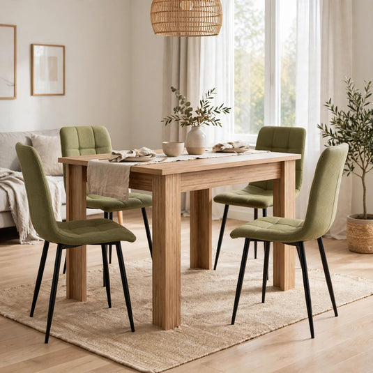 Combo Auren, Incluye una Mesa y 4 Sillas Color Verde Oliva Claro