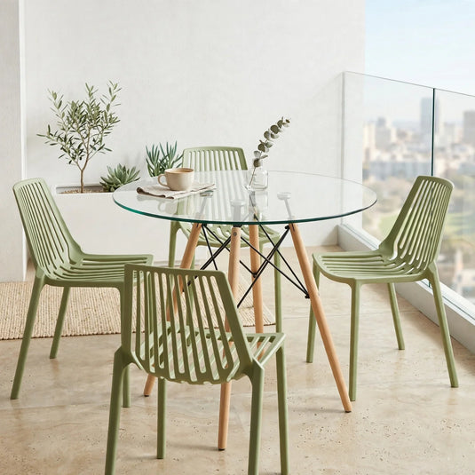 Combo Mirea, Incluye una Mesa y 4 Sillas Color Verde Olivo