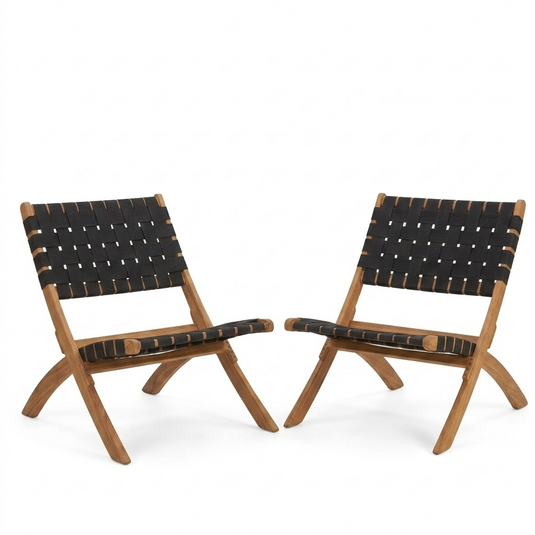 Set de 2 Sillas Plegable de Madera para Exterior Eris, Negro, Diseño Fresco y Moderno