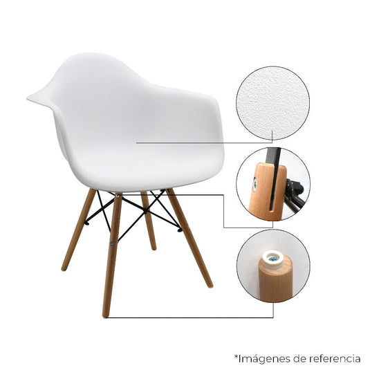Kit por 2 Silla Eames Con Brazos Patas en Madera - Blanca