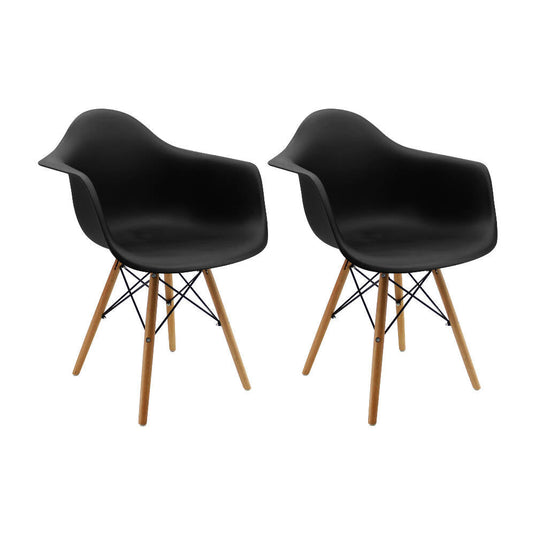 Kit por 2 Silla Eames Con Brazos Patas en Madera - Negra