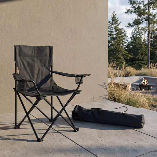 Silla Plegable Camping Tanzania, Negro, Incluye Bolsa de Transporte