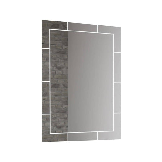 Espejo Rectangular Turin, Gris, con Diseño en Sandblasting