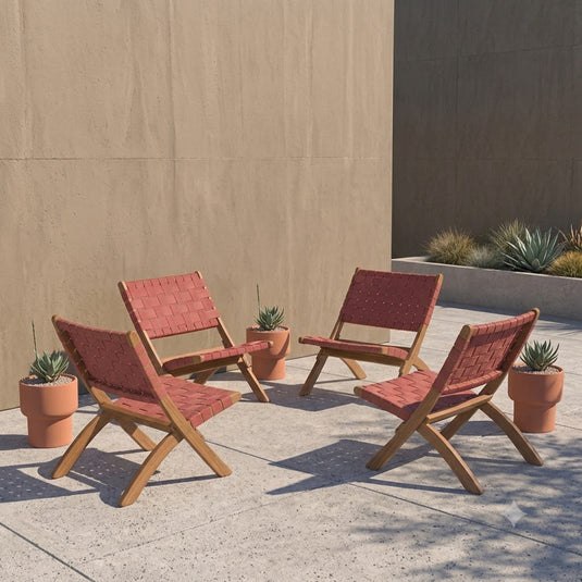 Set de 4 Sillas Plegable de Madera para Exterior Eris, Terracota, Diseño Fresco y Moderno