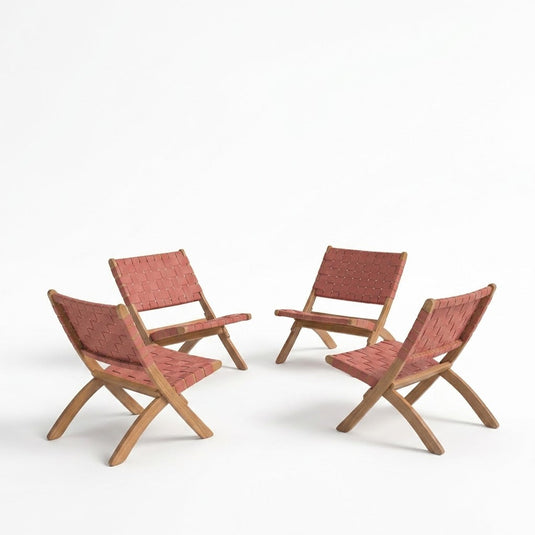 Set de 4 Sillas Plegable de Madera para Exterior Eris, Terracota, Diseño Fresco y Moderno
