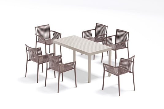Set de 4 Sillas Madrid con Brazos, Color Taupe, con Espaldar y Diseño Moderno