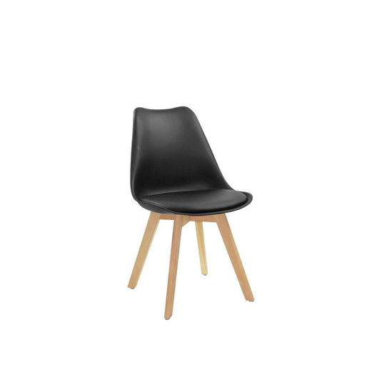 Set de 4 Sillas Sasha, Negro y Café Claro, Cómodo Asiento y Patas en Madera
