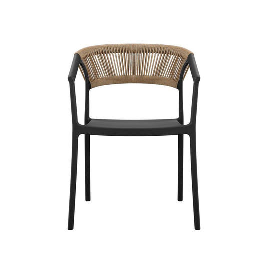 Set de 2 Sillas Balí, Negro y Café Oscuro, con Espaldar en Cuerdas y Diseño Moderno