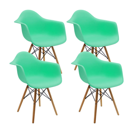 Kit por 4 Silla Eames Con Brazos Patas en Madera - Verde Menta