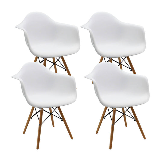 Kit por 4 Silla Eames Con Brazos Patas en Madera - Blanca