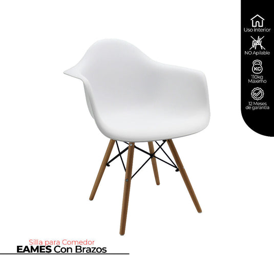 Silla Eames Con Brazos Patas en Madera - Blanca