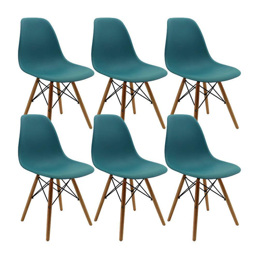 Kit por 6 sillas Eames Patas En Madera para comedor, sala, restaurante - Azul Petroleo