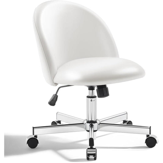 Silla De Escritorio Con Respaldo De Cuero Con Altura Ajustable, Morkprism, Blanco Perla