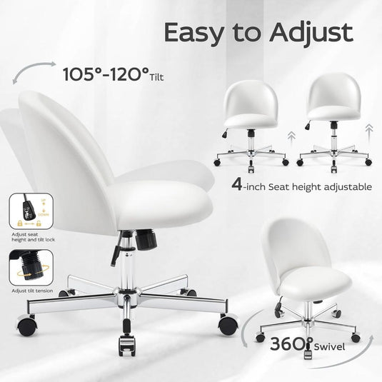 Silla De Escritorio Con Respaldo De Cuero Con Altura Ajustable, Morkprism, Blanco Perla