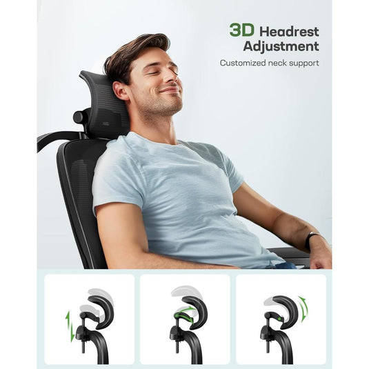 Silla De Oficina Ergonómica Con Soporte Lumbar 3D, Marsail, Negro