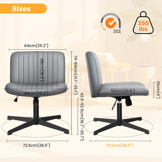 Silla Ancha De Escritorio De Oficina, De Cuero Con Patas Cruzadas,Brick Attic, Gris