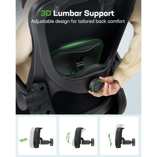Silla De Oficina Ergonómica Con Soporte Lumbar 3D, Marsail, Negro