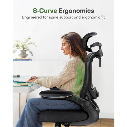 Silla De Oficina Ergonómica Con Soporte Lumbar 3D, Marsail, Negro