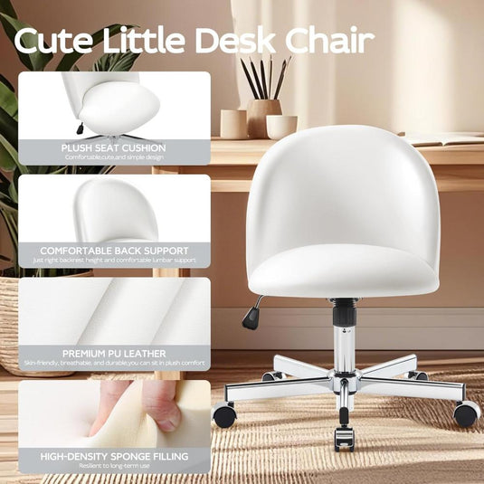 Silla De Escritorio Con Respaldo De Cuero Con Altura Ajustable, Morkprism, Blanco Perla